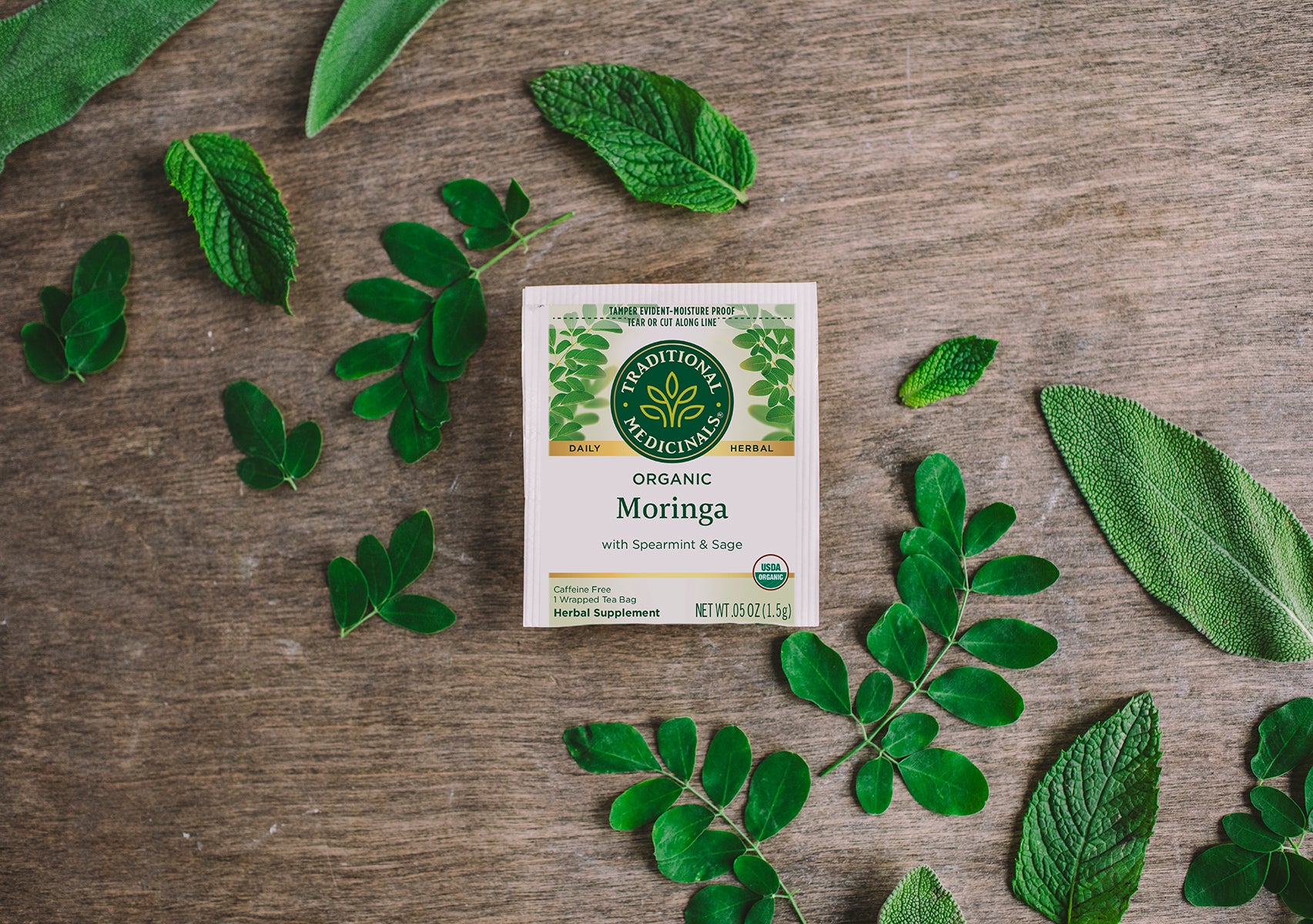 Moringa Spearmint Sage Tea with Leaves